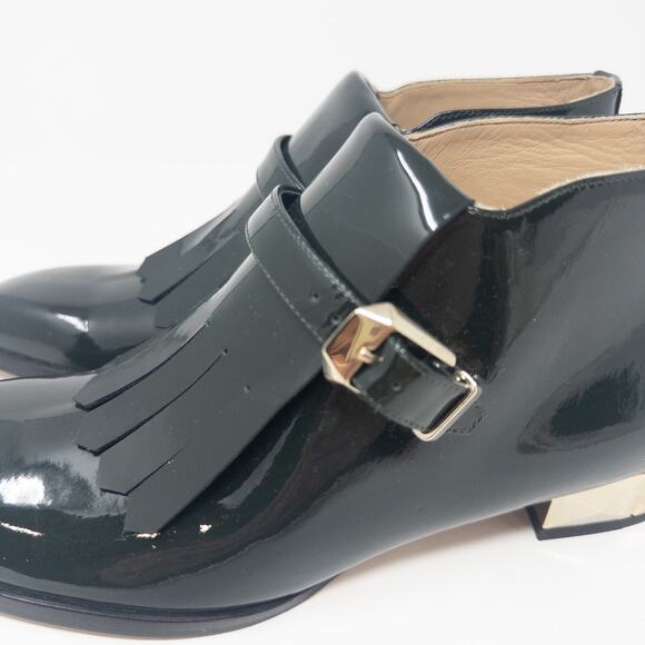 Valentino Garavini Patent Leather Fringe Green Loafer Boots Rock Stud 37 EU 7 US - Picture 2 of 6